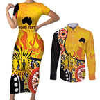 Australia Bushfire Aboriginal Personalised Couples Matching Short Sleeve Bodycon Dress and Long Sleeve Button Shirt Bush Fire Dreaming - Aussie Hoodie
