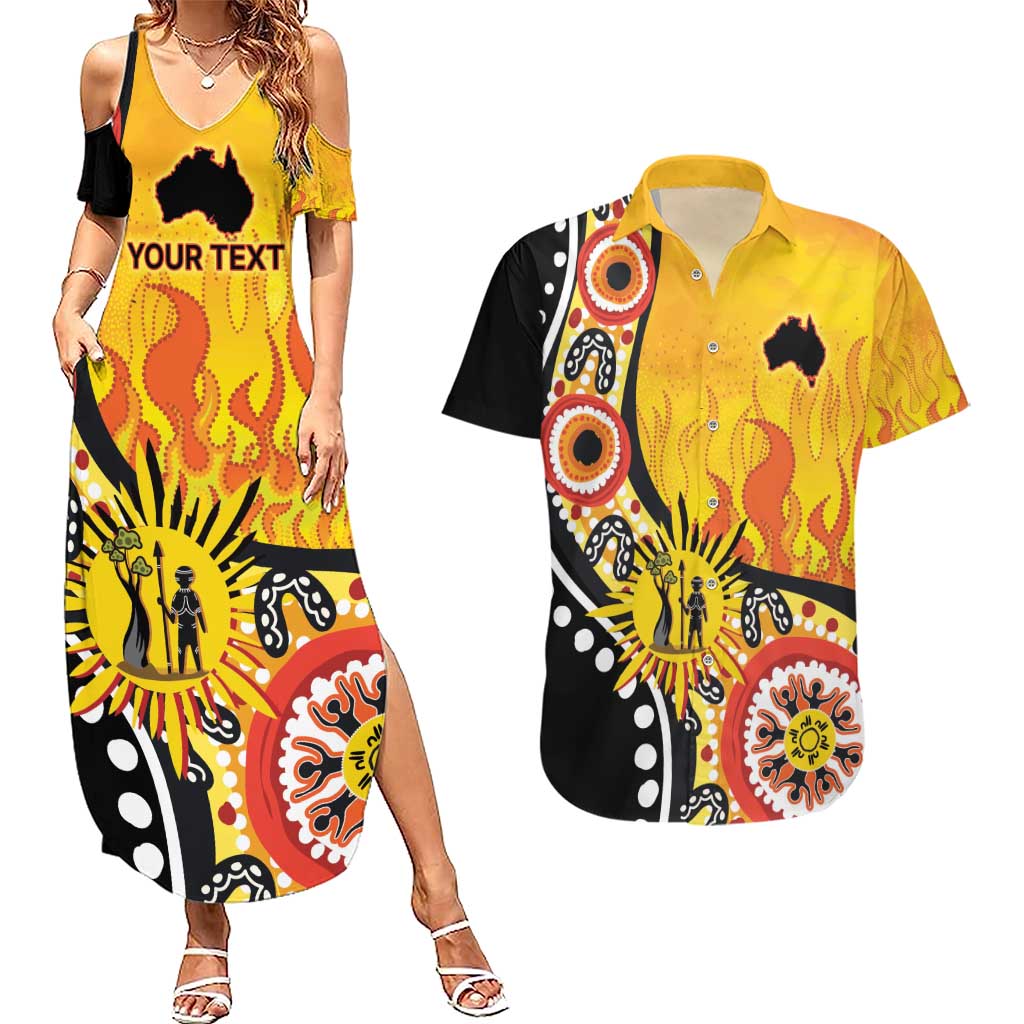 Australia Bushfire Aboriginal Personalised Couples Matching Summer Maxi Dress and Hawaiian Shirt Bush Fire Dreaming - Aussie Hoodie