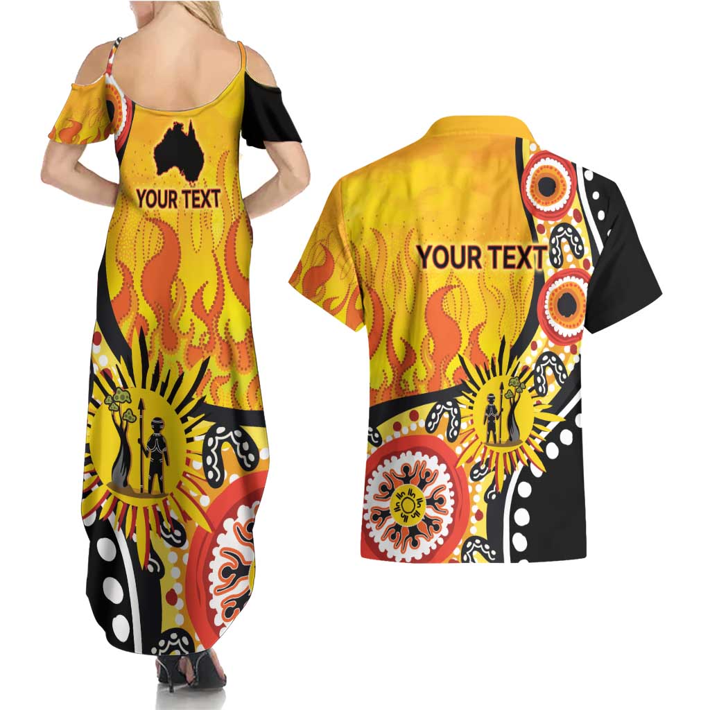 Australia Bushfire Aboriginal Personalised Couples Matching Summer Maxi Dress and Hawaiian Shirt Bush Fire Dreaming - Aussie Hoodie