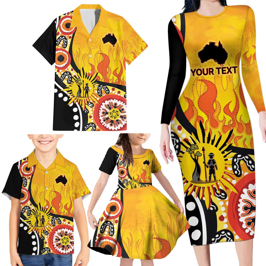 Australia Bushfire Aboriginal Personalised Family Matching Long Sleeve Bodycon Dress and Hawaiian Shirt Bush Fire Dreaming - Aussie Hoodie