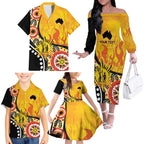 Australia Bushfire Aboriginal Personalised Family Matching Off The Shoulder Long Sleeve Dress and Hawaiian Shirt Bush Fire Dreaming - Aussie Hoodie