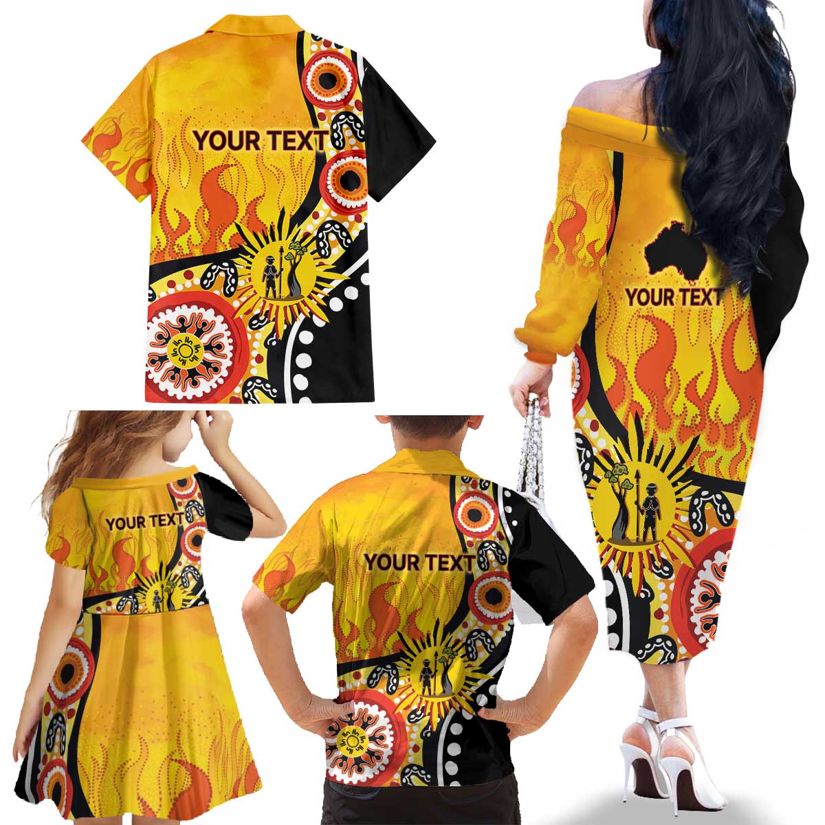 Australia Bushfire Aboriginal Personalised Family Matching Off The Shoulder Long Sleeve Dress and Hawaiian Shirt Bush Fire Dreaming - Aussie Hoodie