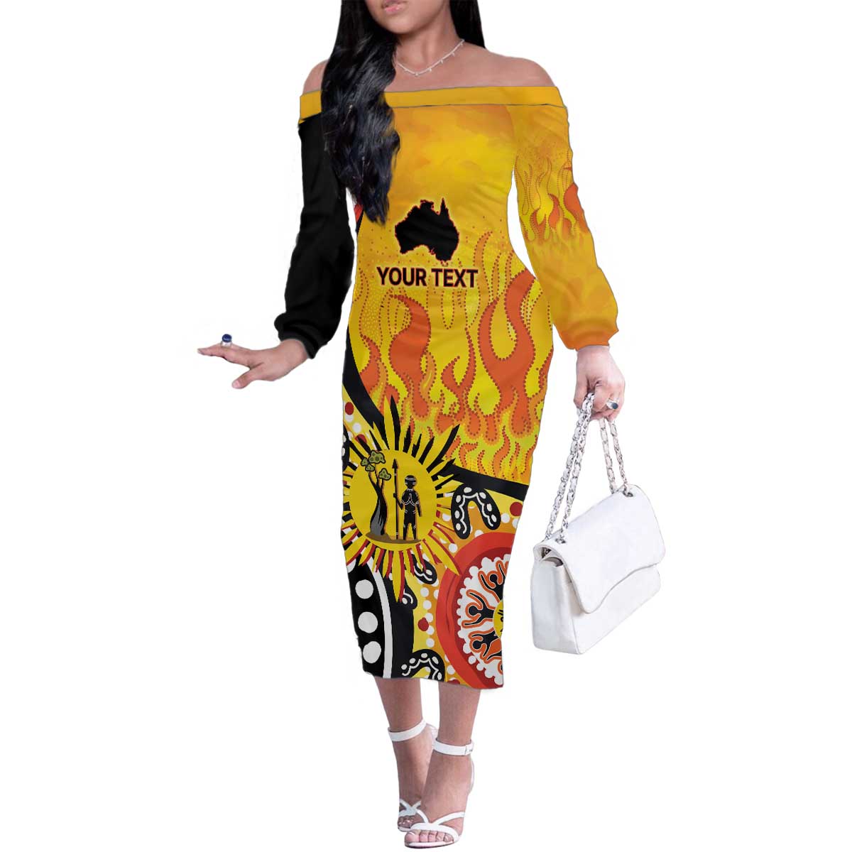 Australia Bushfire Aboriginal Personalised Family Matching Off The Shoulder Long Sleeve Dress and Hawaiian Shirt Bush Fire Dreaming - Aussie Hoodie