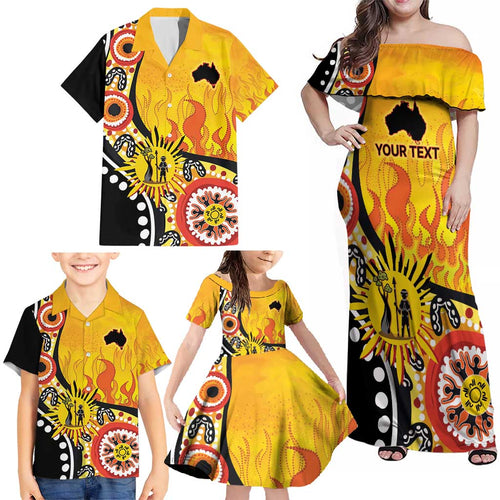 Australia Bushfire Aboriginal Personalised Family Matching Off Shoulder Maxi Dress and Hawaiian Shirt Bush Fire Dreaming - Aussie Hoodie