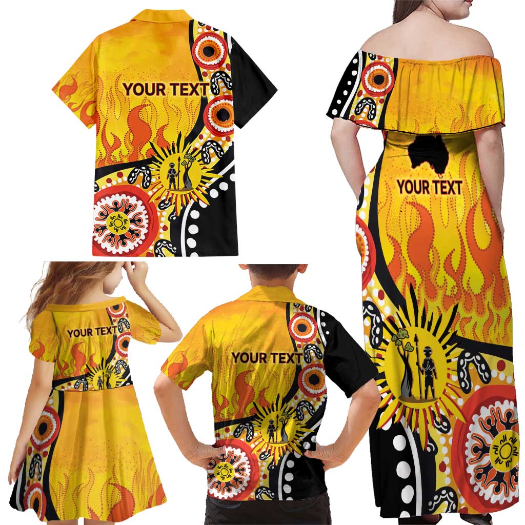 Australia Bushfire Aboriginal Personalised Family Matching Off Shoulder Maxi Dress and Hawaiian Shirt Bush Fire Dreaming - Aussie Hoodie