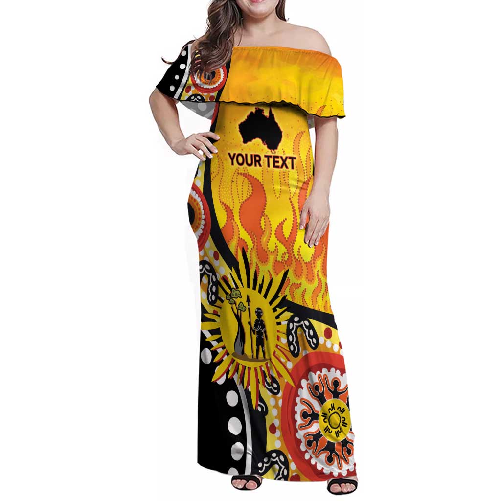 Australia Bushfire Aboriginal Personalised Family Matching Off Shoulder Maxi Dress and Hawaiian Shirt Bush Fire Dreaming - Aussie Hoodie