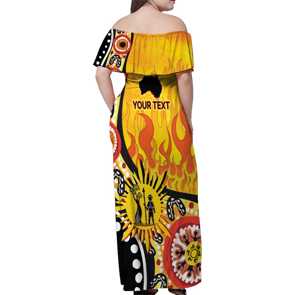Australia Bushfire Aboriginal Personalised Family Matching Off Shoulder Maxi Dress and Hawaiian Shirt Bush Fire Dreaming - Aussie Hoodie