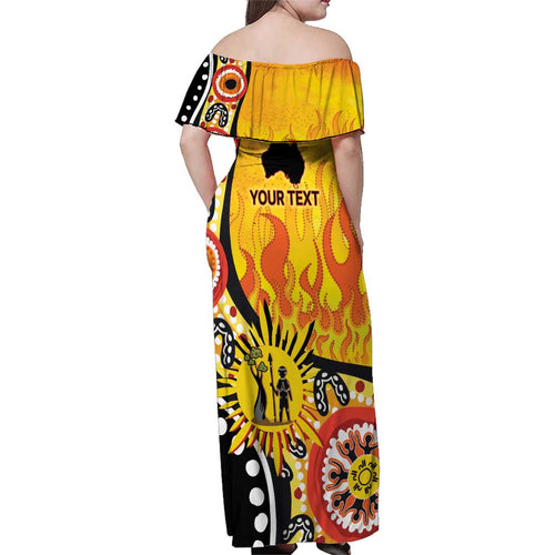 Australia Bushfire Aboriginal Personalised Family Matching Off Shoulder Maxi Dress and Hawaiian Shirt Bush Fire Dreaming - Aussie Hoodie