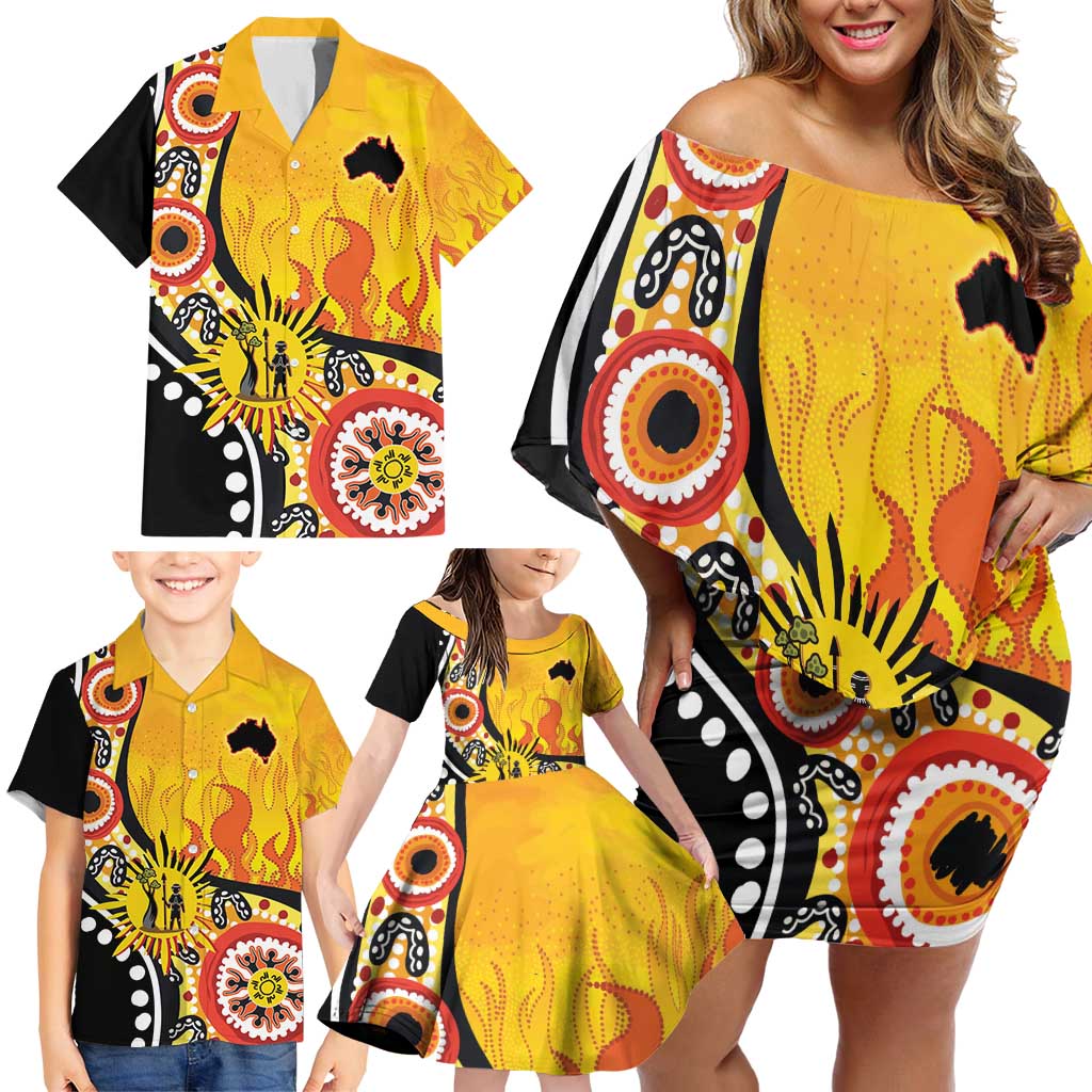 Australia Bushfire Aboriginal Personalised Family Matching Off Shoulder Short Dress and Hawaiian Shirt Bush Fire Dreaming - Aussie Hoodie