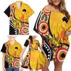 Australia Bushfire Aboriginal Personalised Family Matching Off Shoulder Short Dress and Hawaiian Shirt Bush Fire Dreaming - Aussie Hoodie