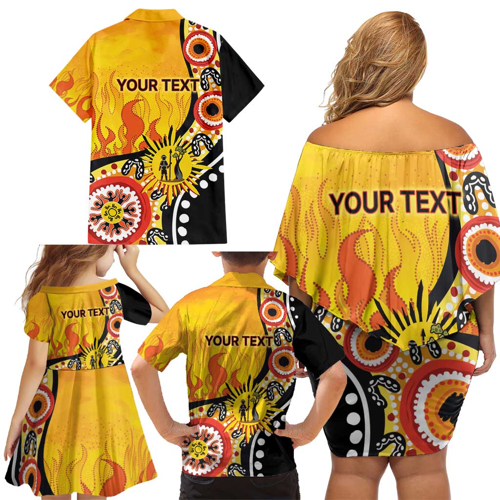 Australia Bushfire Aboriginal Personalised Family Matching Off Shoulder Short Dress and Hawaiian Shirt Bush Fire Dreaming - Aussie Hoodie