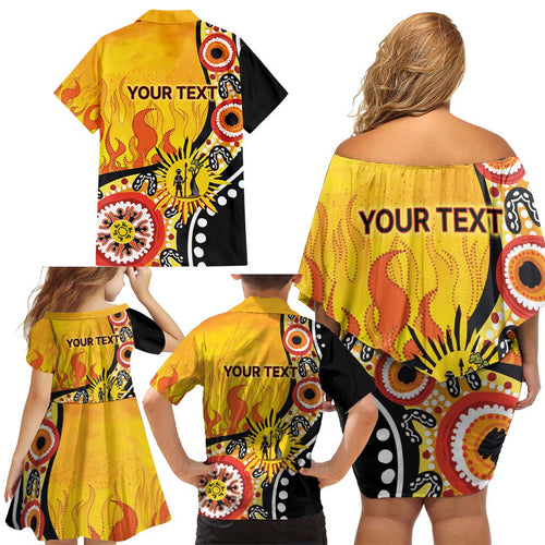 Australia Bushfire Aboriginal Personalised Family Matching Off Shoulder Short Dress and Hawaiian Shirt Bush Fire Dreaming - Aussie Hoodie