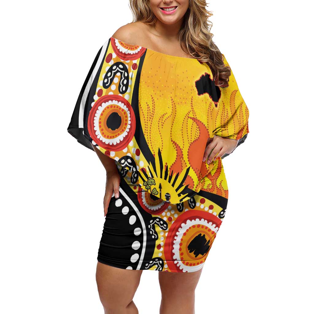 Australia Bushfire Aboriginal Personalised Family Matching Off Shoulder Short Dress and Hawaiian Shirt Bush Fire Dreaming - Aussie Hoodie