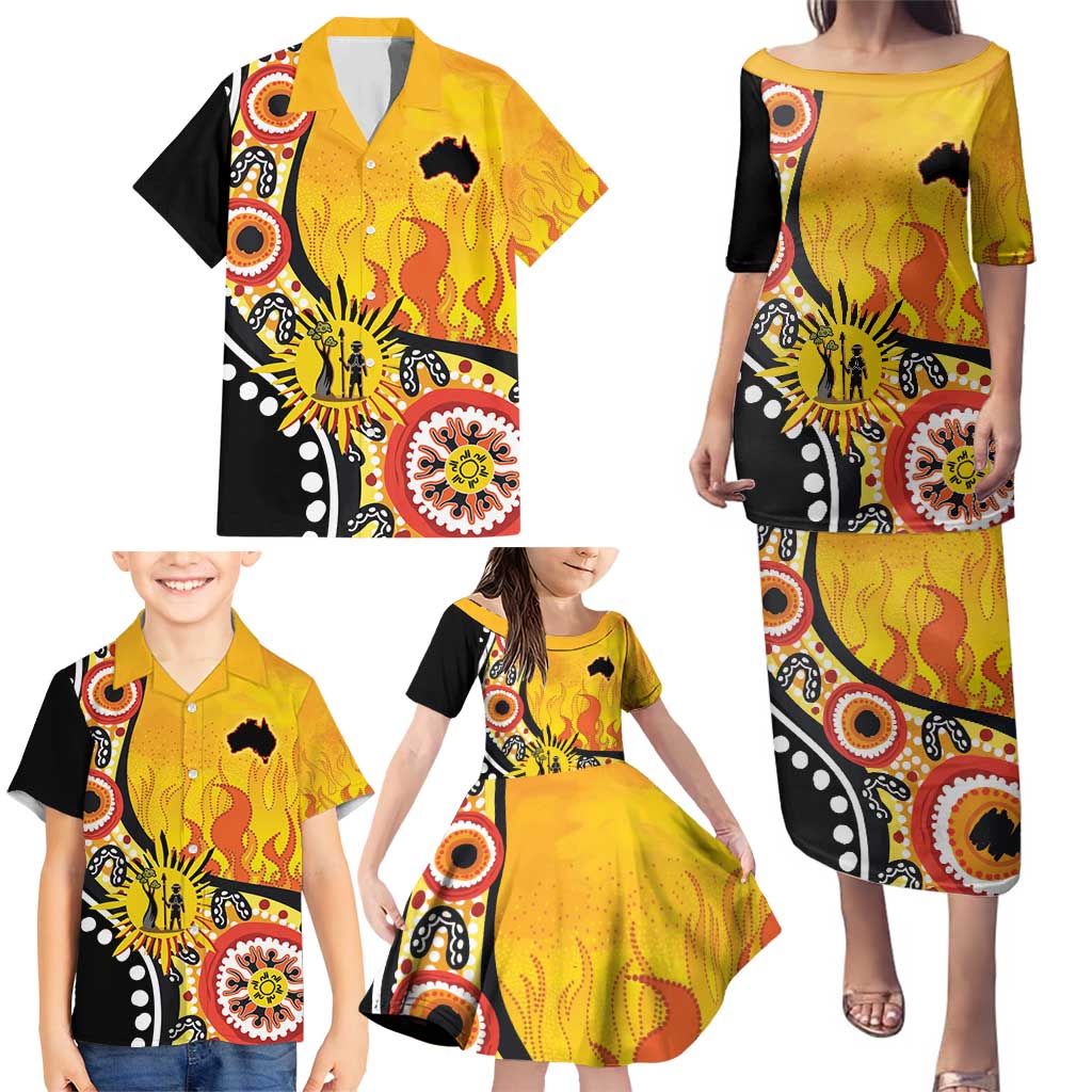 Australia Bushfire Aboriginal Personalised Family Matching Puletasi and Hawaiian Shirt Bush Fire Dreaming - Aussie Hoodie