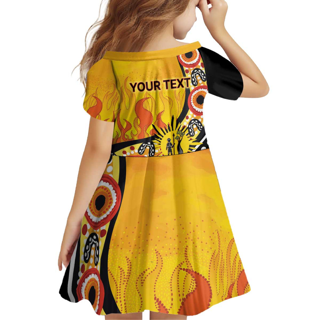 Australia Bushfire Aboriginal Personalised Kid Short Sleeve Dress Bush Fire Dreaming - Aussie Hoodie