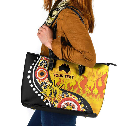 Australia Bushfire Aboriginal Personalised Leather Tote Bag Bush Fire Dreaming - Aussie Hoodie