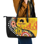 Australia Bushfire Aboriginal Personalised Leather Tote Bag Bush Fire Dreaming - Aussie Hoodie