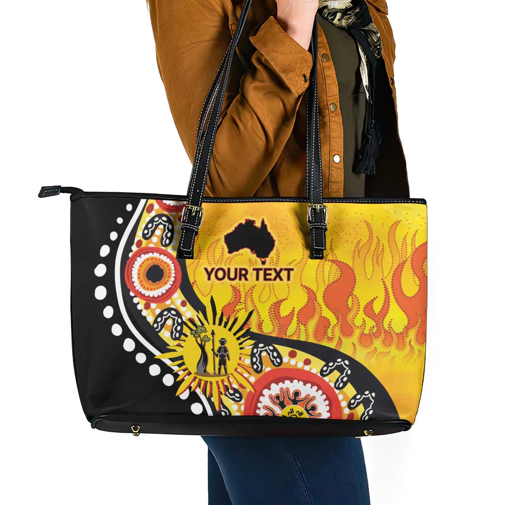 Australia Bushfire Aboriginal Personalised Leather Tote Bag Bush Fire Dreaming - Aussie Hoodie