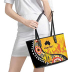 Australia Bushfire Aboriginal Personalised Leather Tote Bag Bush Fire Dreaming - Aussie Hoodie