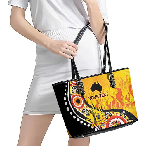 Australia Bushfire Aboriginal Personalised Leather Tote Bag Bush Fire Dreaming - Aussie Hoodie