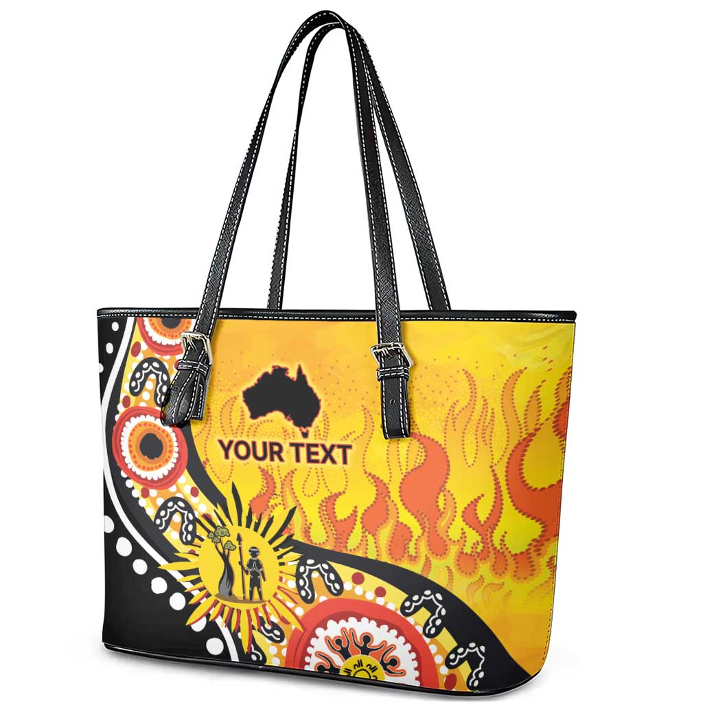 Australia Bushfire Aboriginal Personalised Leather Tote Bag Bush Fire Dreaming - Aussie Hoodie