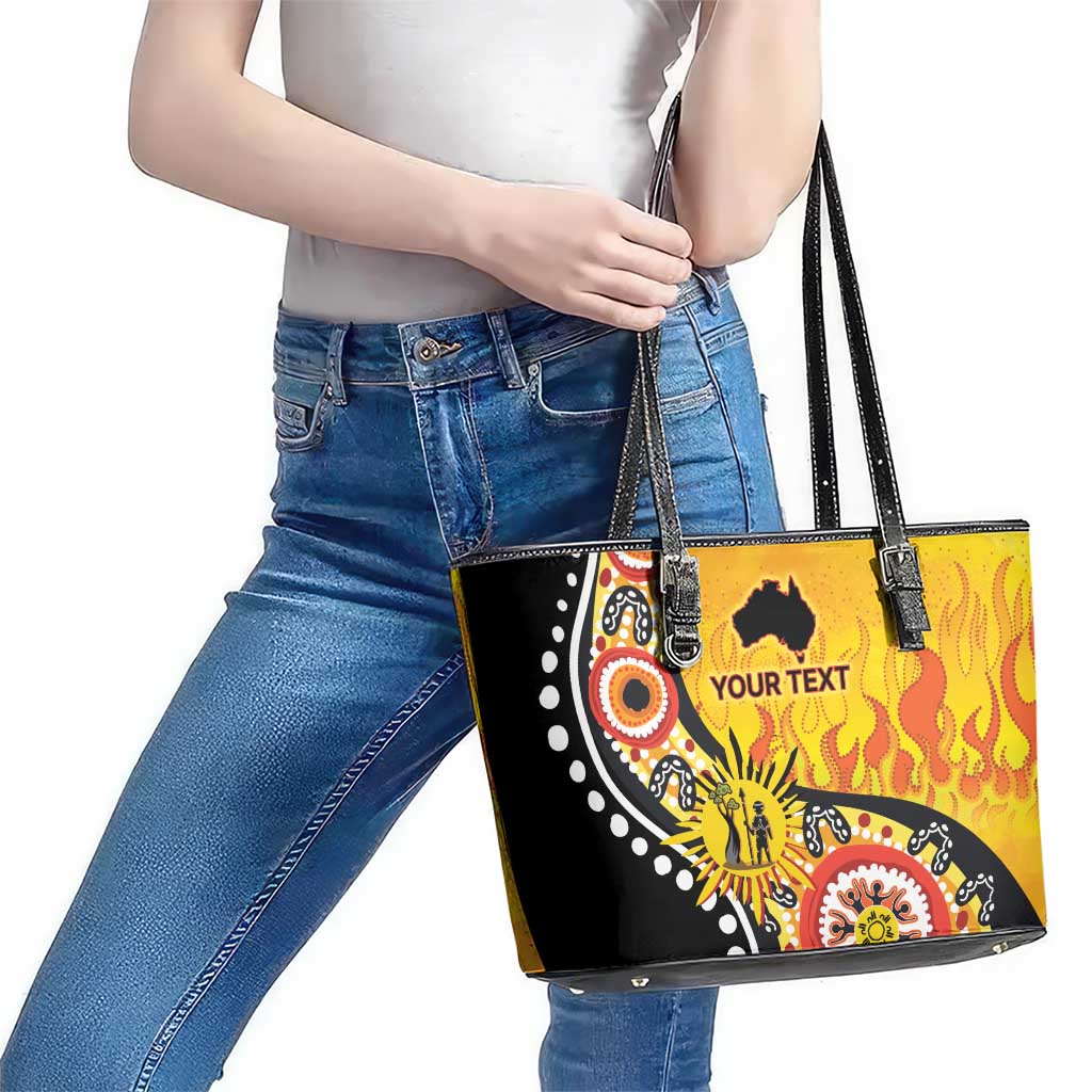 Australia Bushfire Aboriginal Personalised Leather Tote Bag Bush Fire Dreaming - Aussie Hoodie