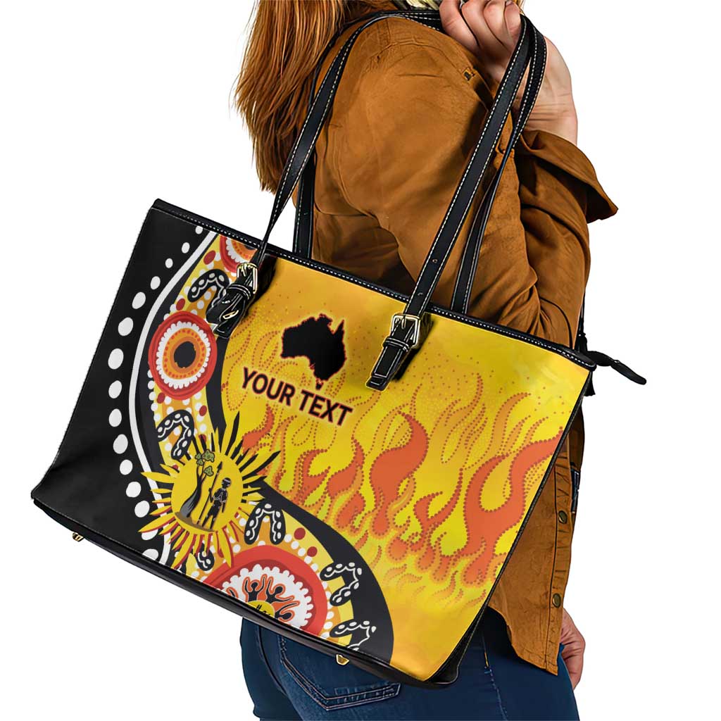 Australia Bushfire Aboriginal Personalised Leather Tote Bag Bush Fire Dreaming - Aussie Hoodie