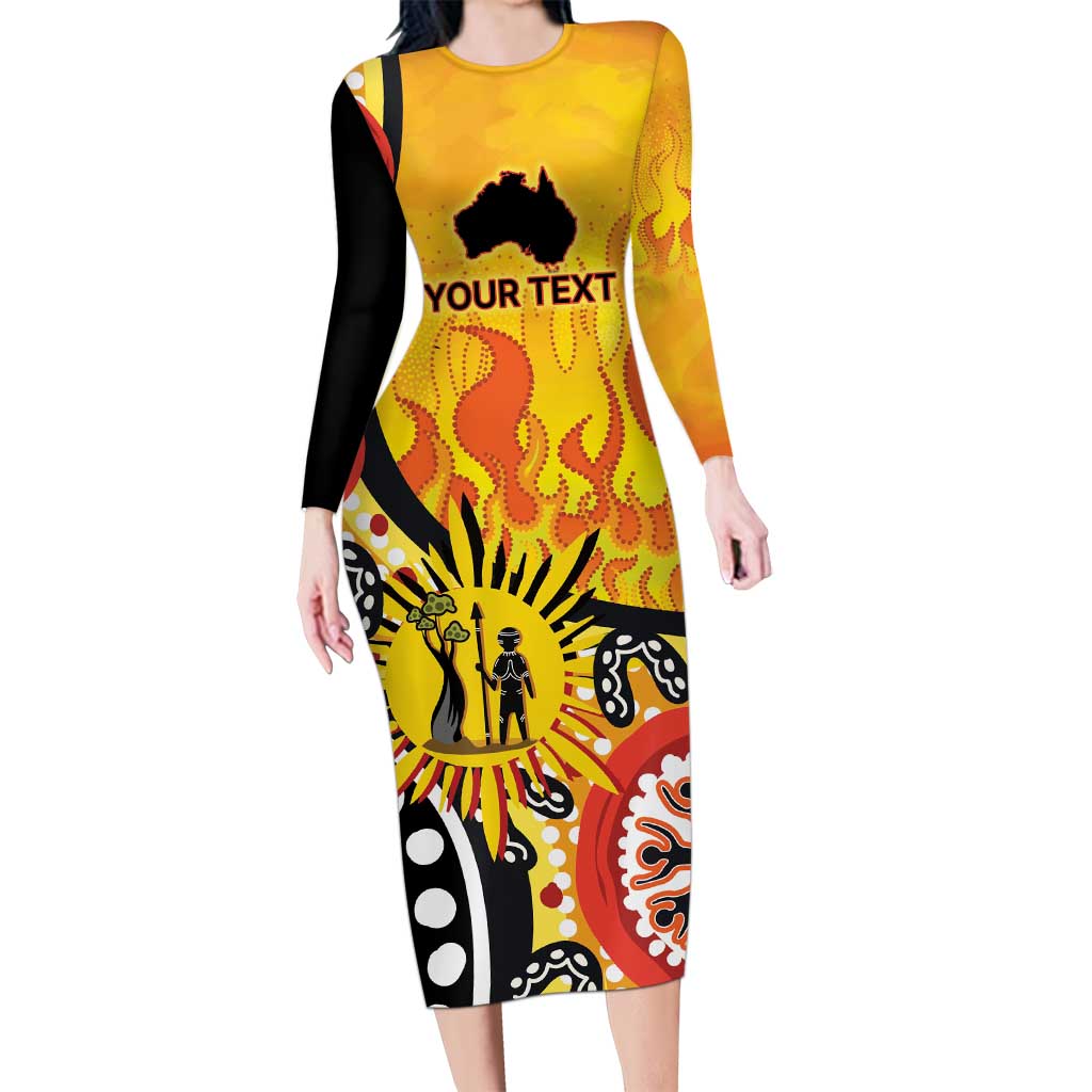 Australia Bushfire Aboriginal Personalised Long Sleeve Bodycon Dress Bush Fire Dreaming - Aussie Hoodie
