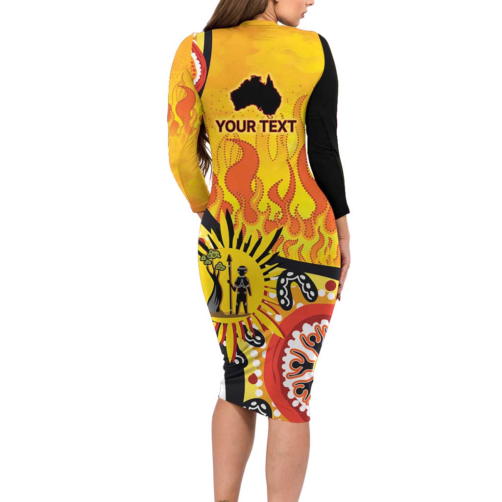 Australia Bushfire Aboriginal Personalised Long Sleeve Bodycon Dress Bush Fire Dreaming - Aussie Hoodie
