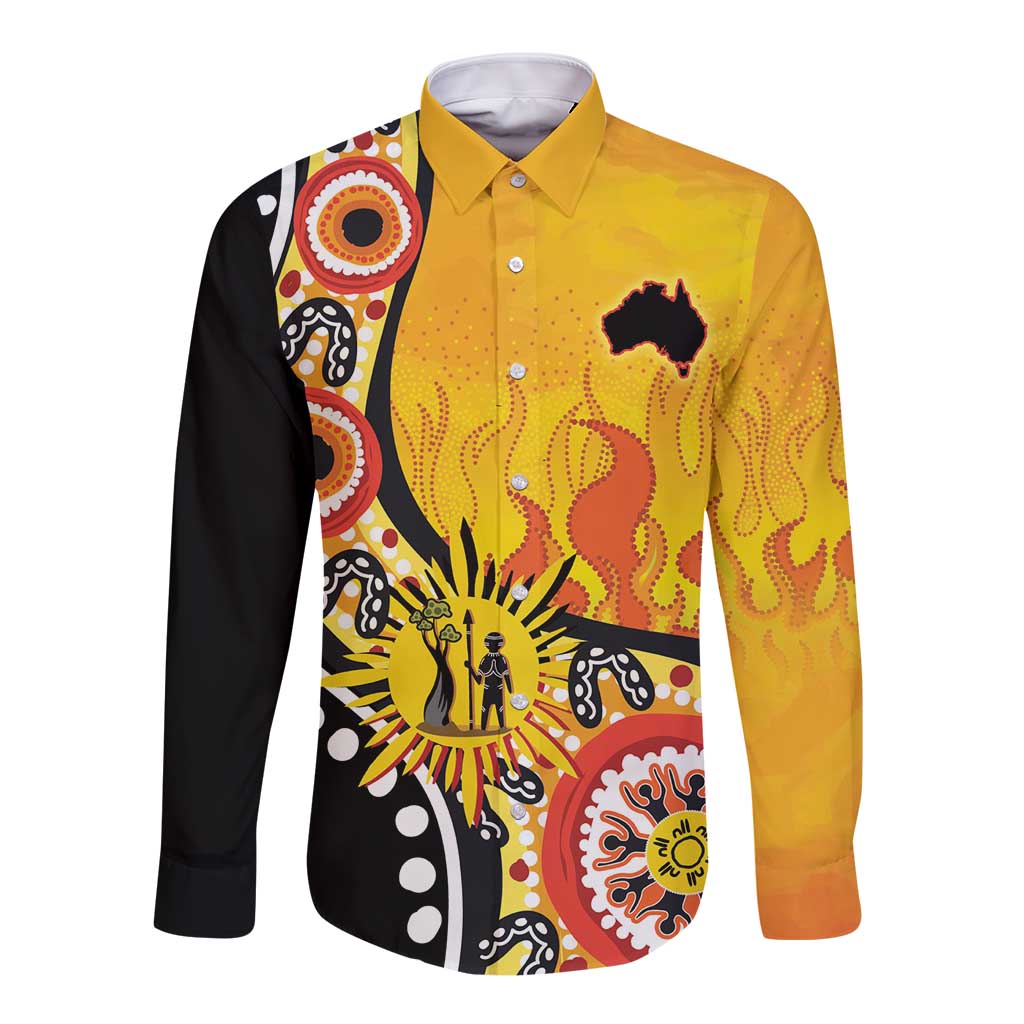Australia Bushfire Aboriginal Personalised Long Sleeve Button Shirt Bush Fire Dreaming - Aussie Hoodie