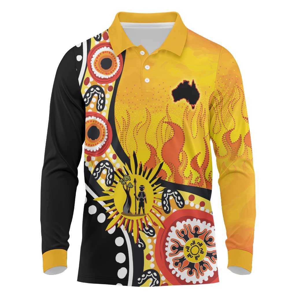 Australia Bushfire Aboriginal Personalised Long Sleeve Polo Shirt Bush Fire Dreaming - Aussie Hoodie