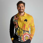 Australia Bushfire Aboriginal Personalised Long Sleeve Polo Shirt Bush Fire Dreaming - Aussie Hoodie