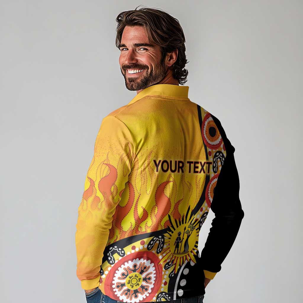 Australia Bushfire Aboriginal Personalised Long Sleeve Polo Shirt Bush Fire Dreaming - Aussie Hoodie