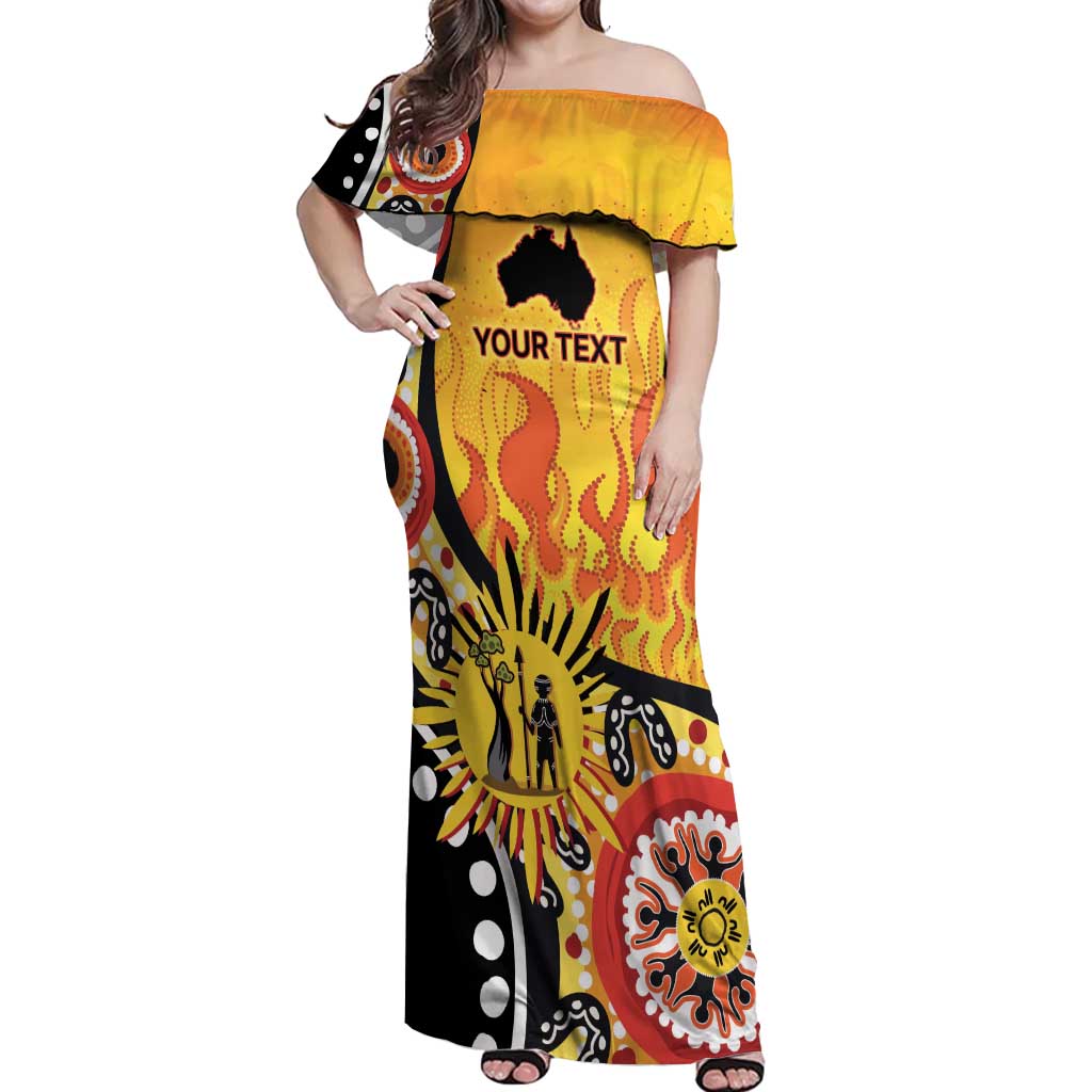 Australia Bushfire Aboriginal Personalised Off Shoulder Maxi Dress Bush Fire Dreaming - Aussie Hoodie