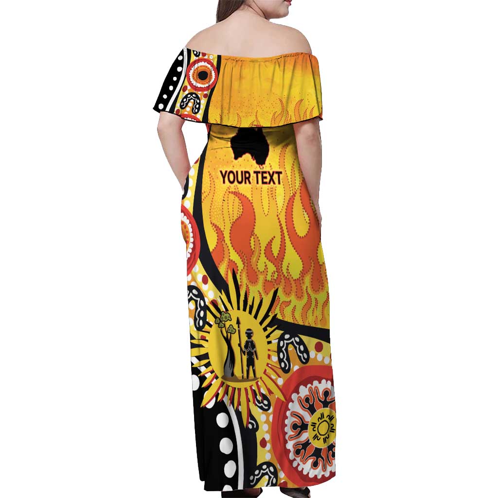 Australia Bushfire Aboriginal Personalised Off Shoulder Maxi Dress Bush Fire Dreaming - Aussie Hoodie