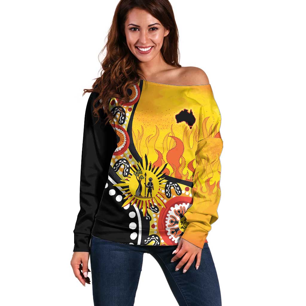 Australia Bushfire Aboriginal Personalised Off Shoulder Sweater Bush Fire Dreaming - Aussie Hoodie