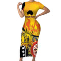 Australia Bushfire Aboriginal Personalised Short Sleeve Bodycon Dress Bush Fire Dreaming - Aussie Hoodie
