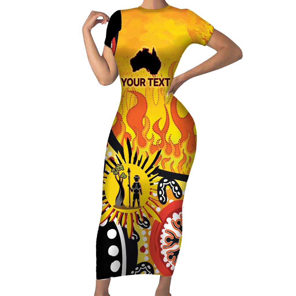 Australia Bushfire Aboriginal Personalised Short Sleeve Bodycon Dress Bush Fire Dreaming - Aussie Hoodie