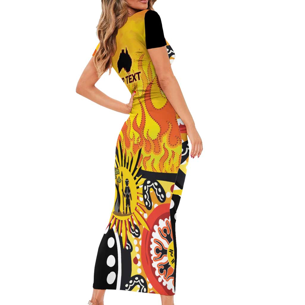 Australia Bushfire Aboriginal Personalised Short Sleeve Bodycon Dress Bush Fire Dreaming - Aussie Hoodie
