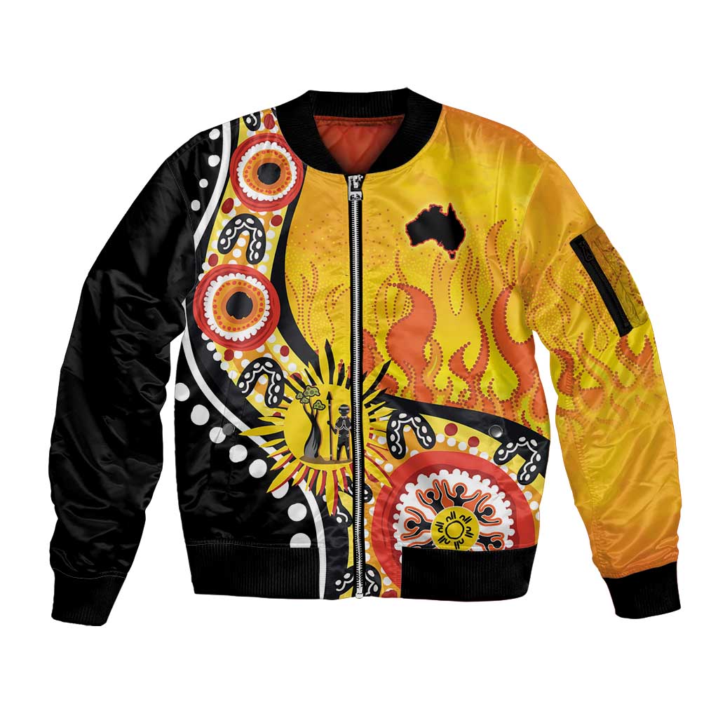 Australia Bushfire Aboriginal Personalised Sleeve Zip Bomber Jacket Bush Fire Dreaming - Aussie Hoodie