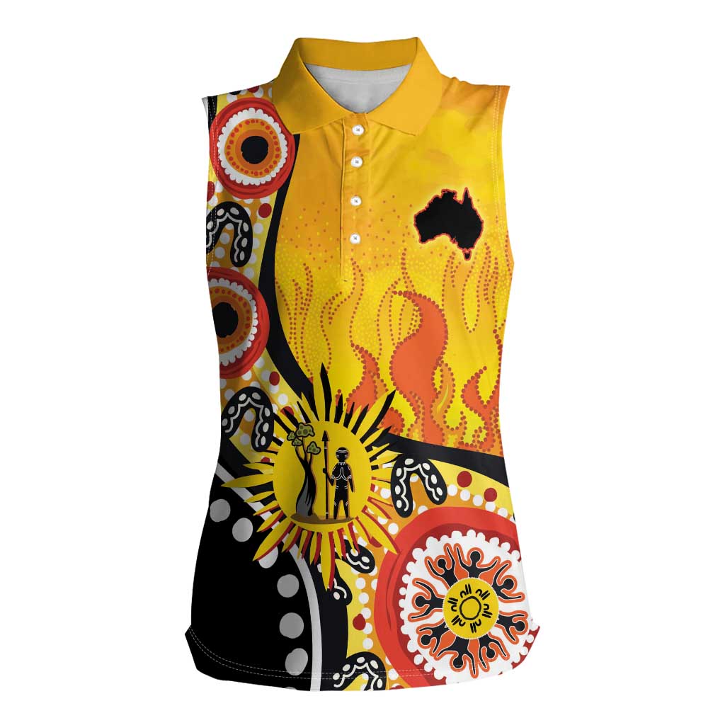 Australia Bushfire Aboriginal Personalised Women Sleeveless Polo Shirt Bush Fire Dreaming - Aussie Hoodie