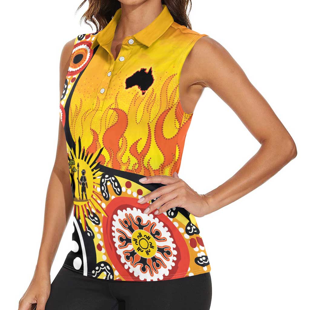Australia Bushfire Aboriginal Personalised Women Sleeveless Polo Shirt Bush Fire Dreaming - Aussie Hoodie
