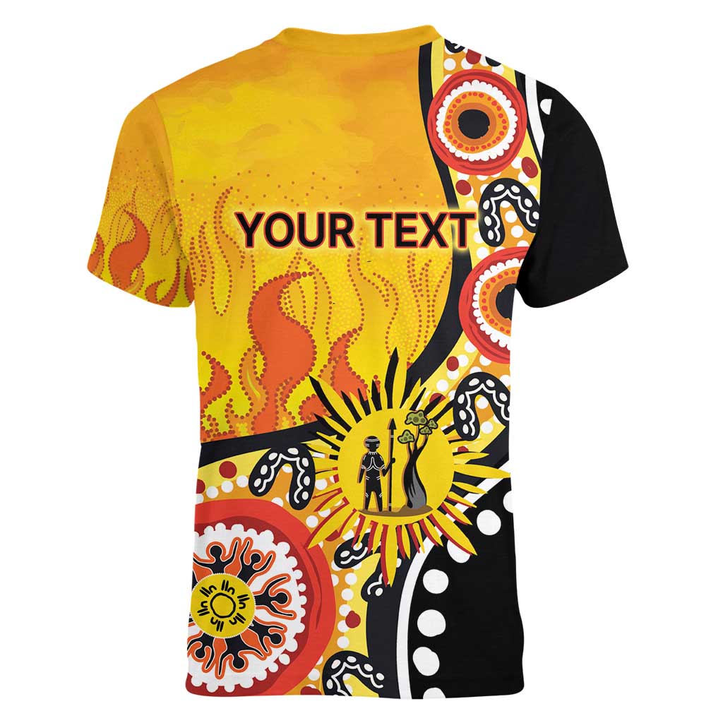 Australia Bushfire Aboriginal Personalised Women V-Neck T-Shirt Bush Fire Dreaming - Aussie Hoodie