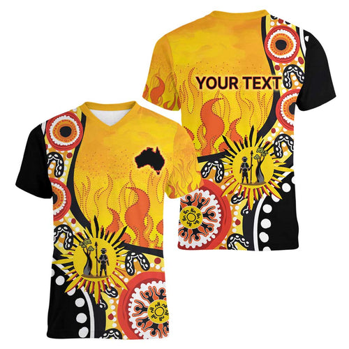 Australia Bushfire Aboriginal Personalised Women V-Neck T-Shirt Bush Fire Dreaming - Aussie Hoodie