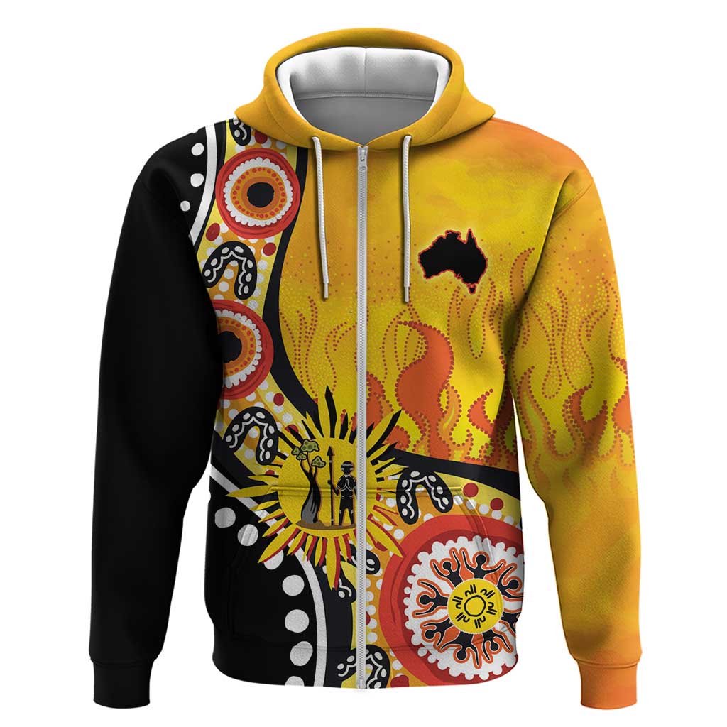 Australia Bushfire Aboriginal Personalised Zip Hoodie Bush Fire Dreaming - Aussie Hoodie
