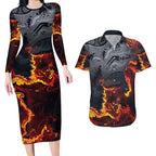 Australia Bushfire Aboriginal Personalised Couples Matching Long Sleeve Bodycon Dress and Hawaiian Shirt Fire Dreaming Healing Country - Aussie Hoodie