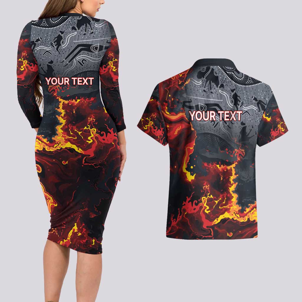 Australia Bushfire Aboriginal Personalised Couples Matching Long Sleeve Bodycon Dress and Hawaiian Shirt Fire Dreaming Healing Country - Aussie Hoodie