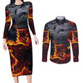 Australia Bushfire Aboriginal Personalised Couples Matching Long Sleeve Bodycon Dress and Long Sleeve Button Shirt Fire Dreaming Healing Country - Aussie Hoodie