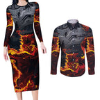Australia Bushfire Aboriginal Personalised Couples Matching Long Sleeve Bodycon Dress and Long Sleeve Button Shirt Fire Dreaming Healing Country - Aussie Hoodie