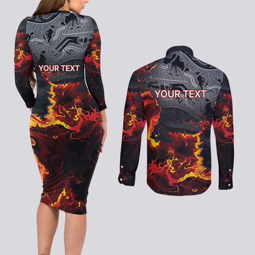 Australia Bushfire Aboriginal Personalised Couples Matching Long Sleeve Bodycon Dress and Long Sleeve Button Shirt Fire Dreaming Healing Country - Aussie Hoodie